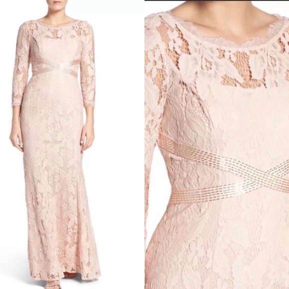 Adrianna Papell Dresses & Skirts - Adrianna Papell 3/4 sleeves pink lace beaded long gown